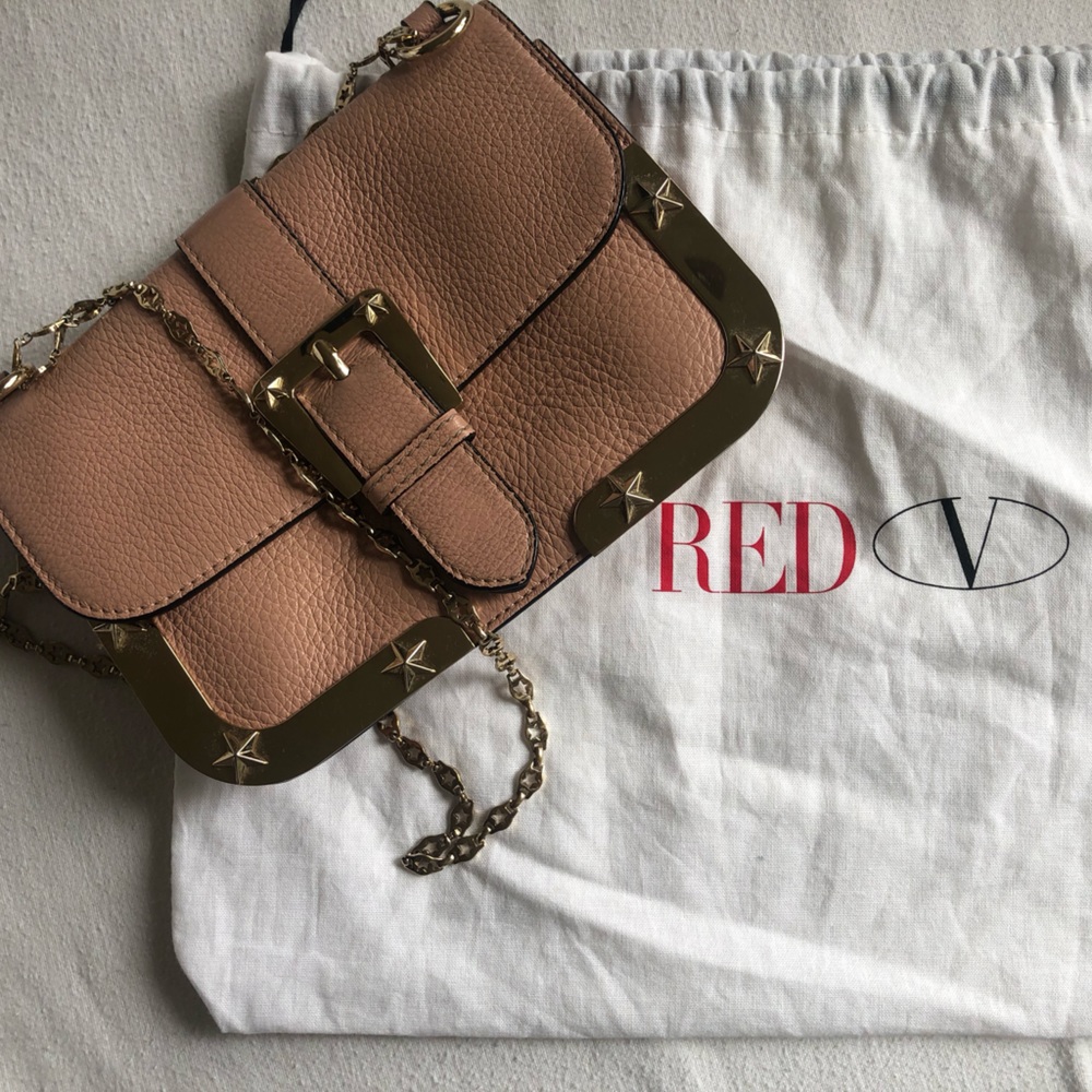 RED Valentino Pink Nude Leather Star Buckle Purse